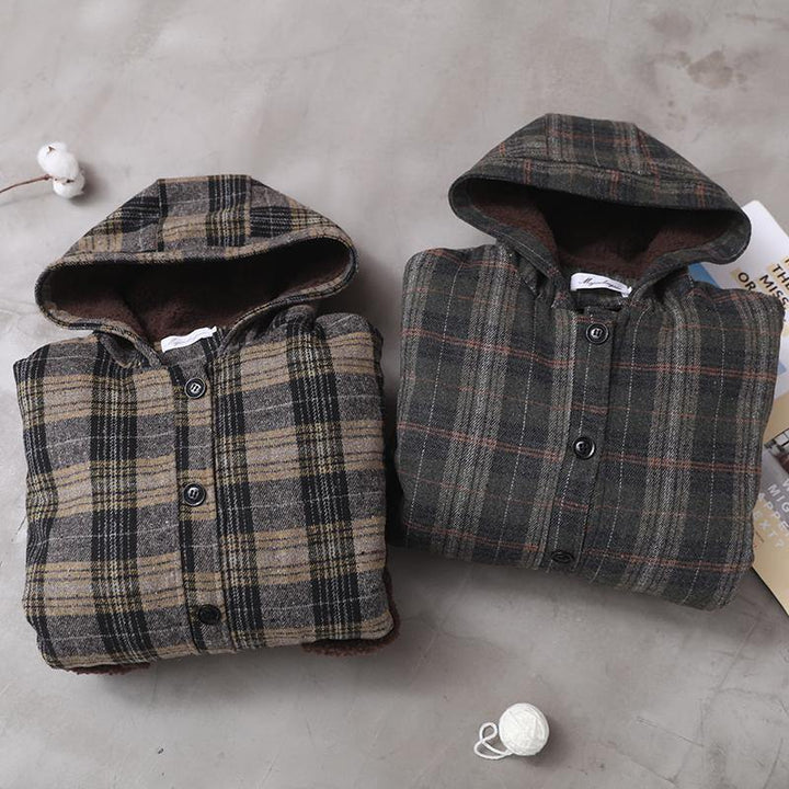 Drune | gelb kariert Plus Size Lange Mäntel Schränke Patchwork Taschen Kapuzenmantel