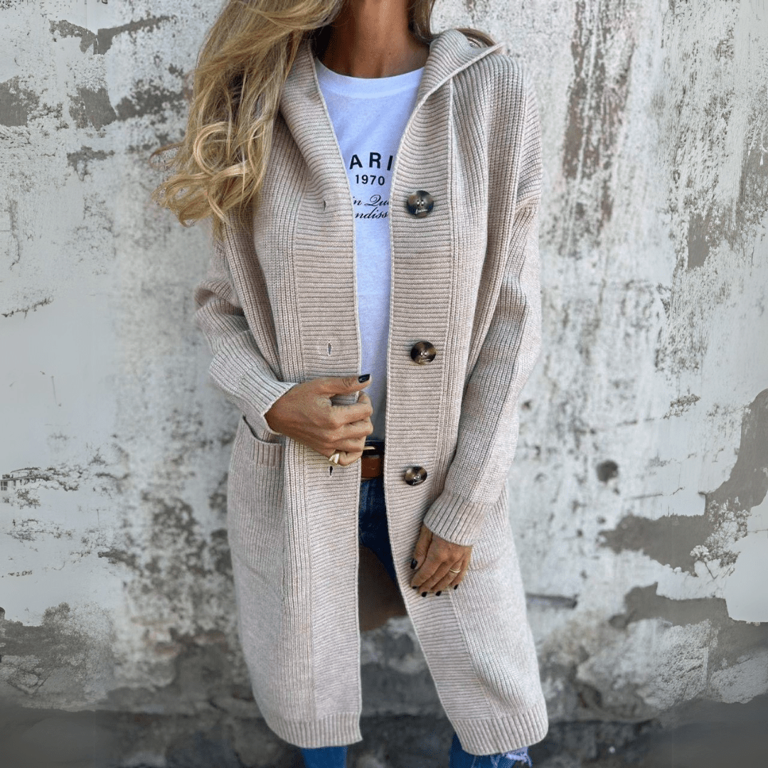 Drune | Eleganter langer schwarzer Cardigan für Damen Charlotte Kollektion