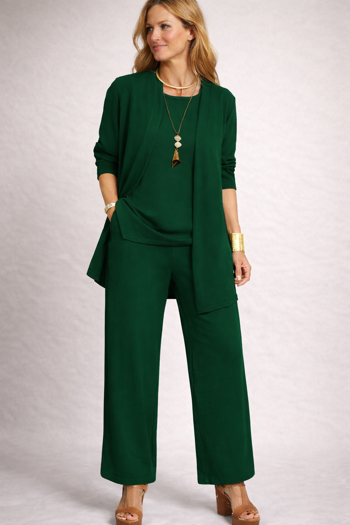 Drune | Damen 3-Teiliges Set mit Cardigan und Weiter Hose