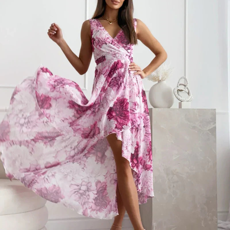 Drune | Elegantes Maxikleid Mit Blumenmuster Und V-ausschnitt