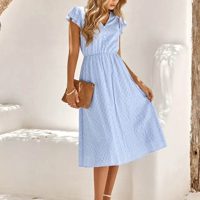 Drune | Elegantes Midi Kleid Mit V-ausschnitt