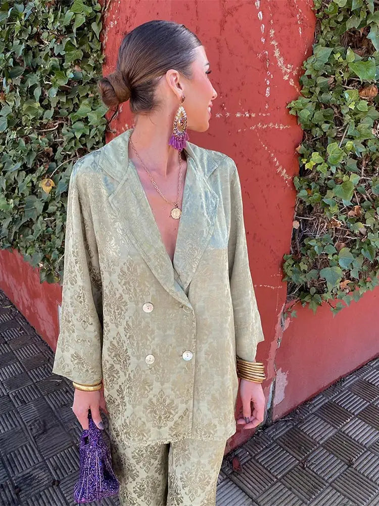 Drune | Lose 2-teiliges Set aus Hose und Mantel mit Vintage-Druck