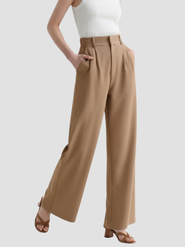 Drune | Damen Stoffhose mit Weitem Bein und Hoher Taille