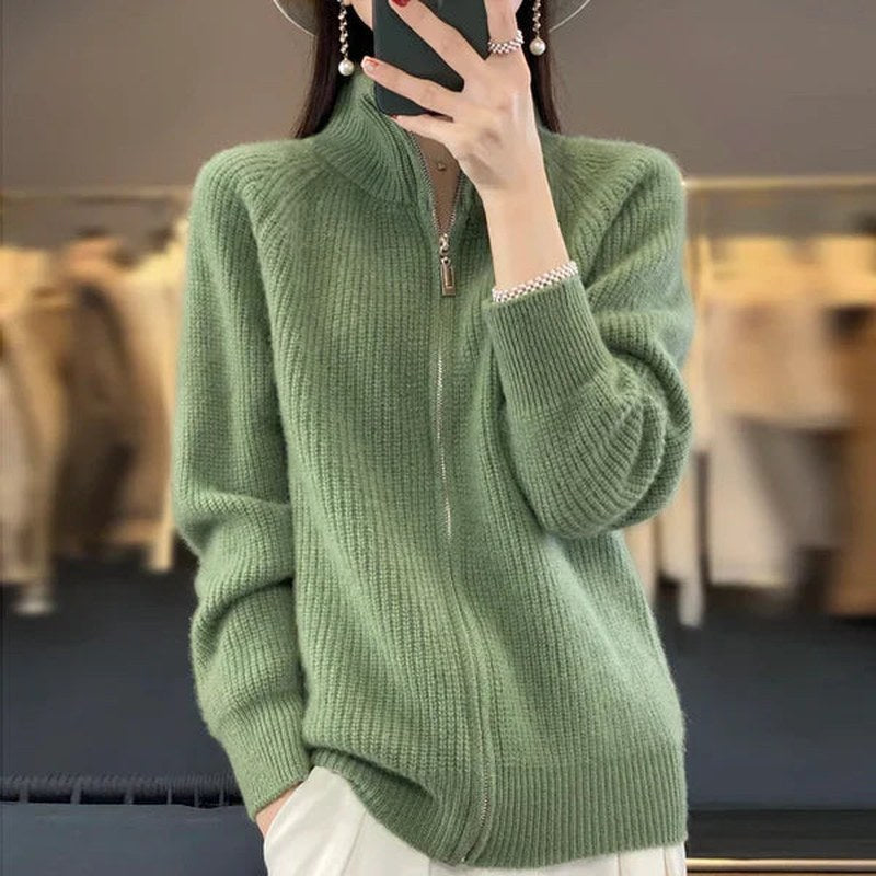 Drune | Damen Luxus Strickcardigan mit Reißverschluss und Stehkragen