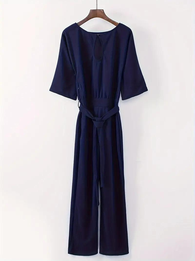 Drune | Jumpsuit Weite Beinform Taillengürtel Dreiviertelärmel Elegante Passform
