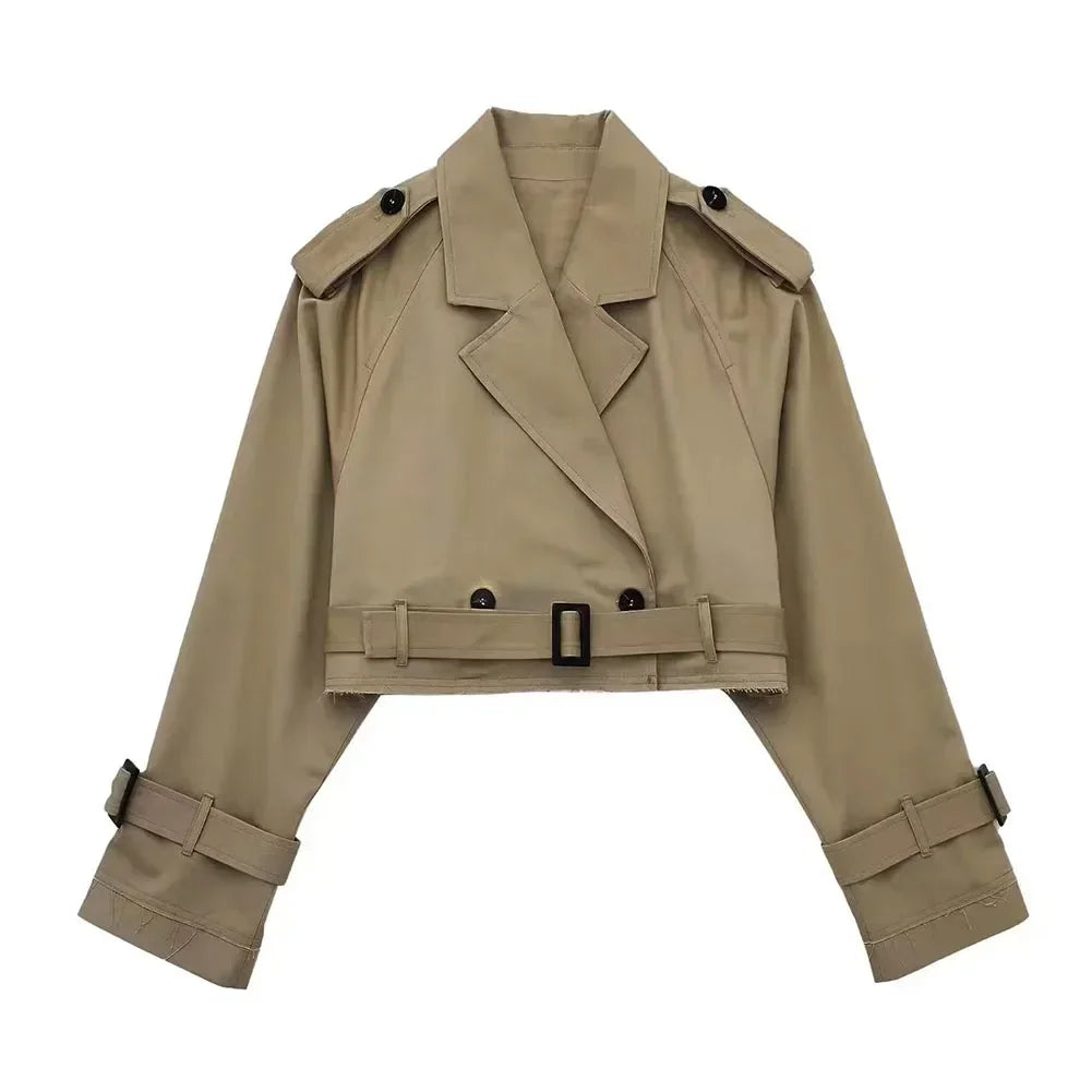Drune | Damen Cropped Jacke mit Gürtel