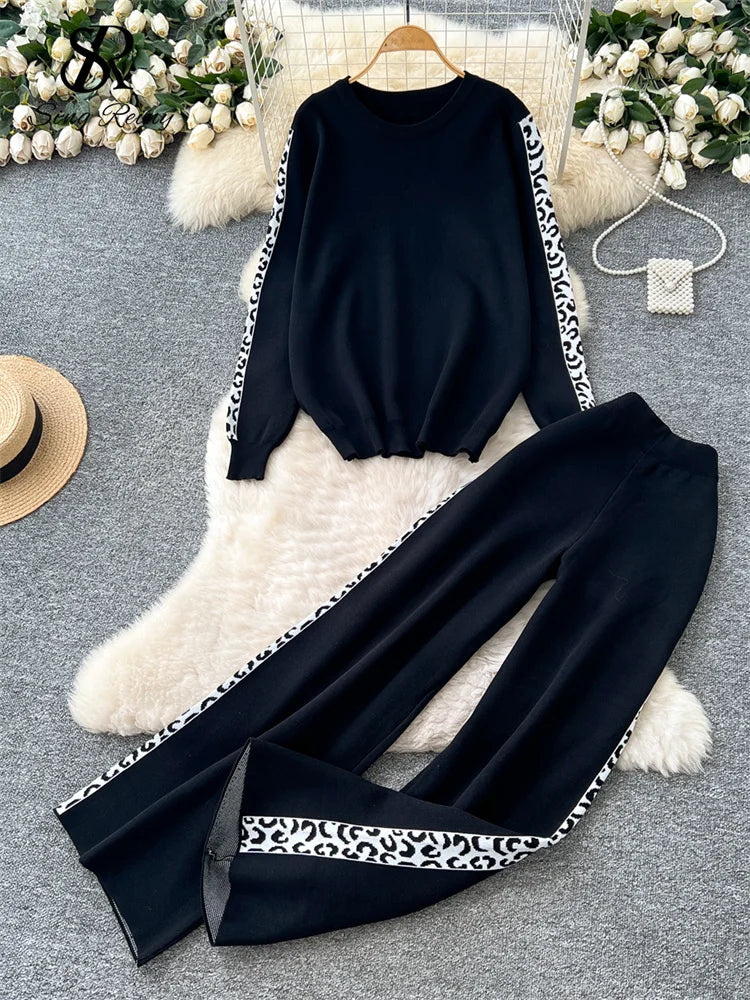 Drune | Damen Strickset mit Pullover und Weitbein-Hosen