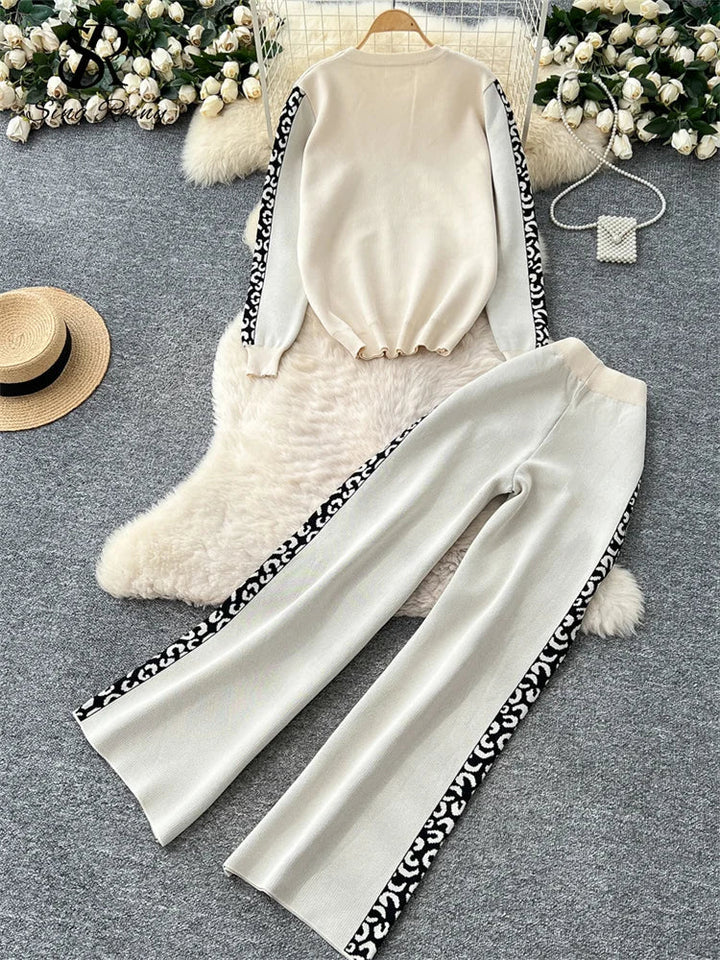 Drune | Damen Strickset mit Pullover und Weitbein-Hosen