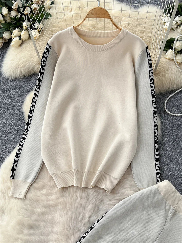 Drune | Damen Strickset mit Pullover und Weitbein-Hosen