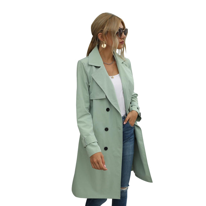 Drune | Damen Midi Trenchcoat Jacke einfarbig mit zweireihigem Knopfsystem