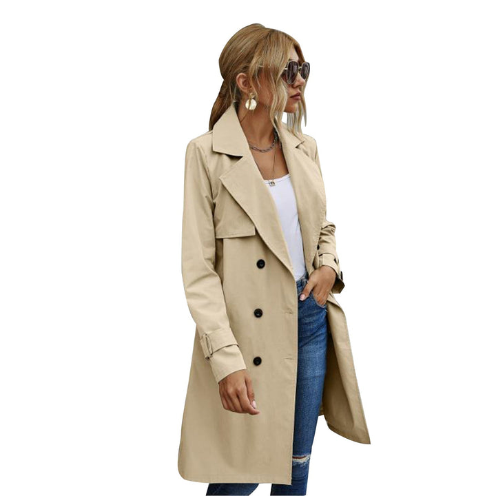 Drune | Damen Midi Trenchcoat Jacke einfarbig mit zweireihigem Knopfsystem