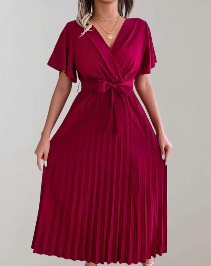 Drune | Plissiertes Kleid Mit Weiten Kurzen Ärmeln Und Schleifenband Kleid