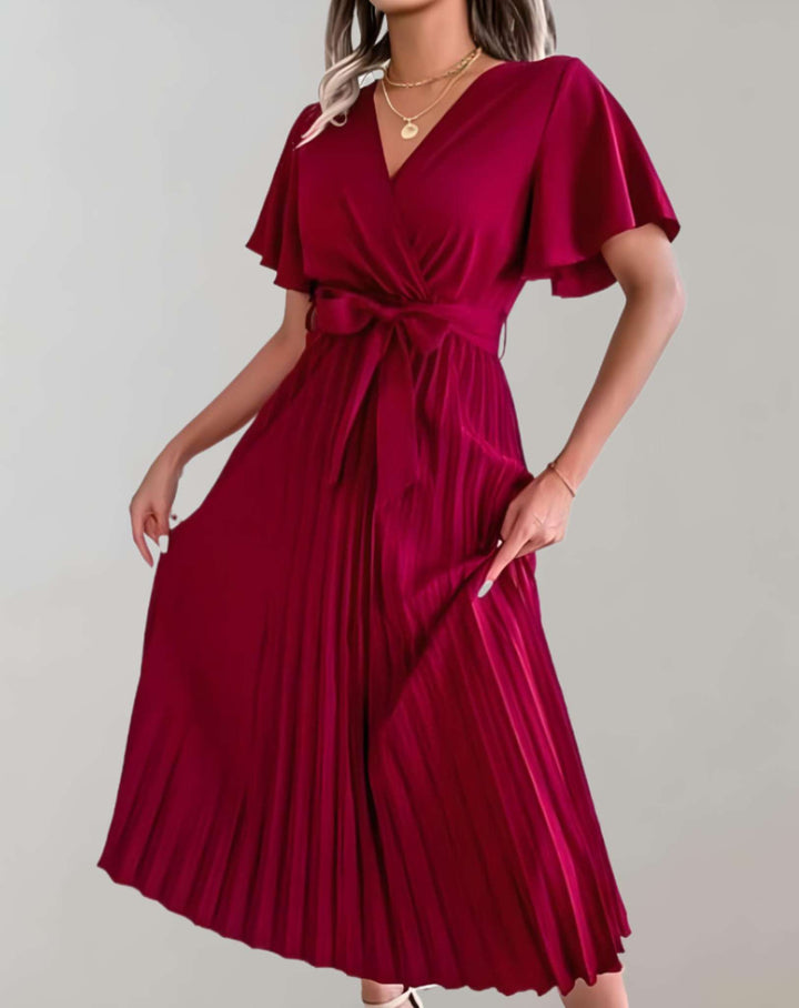 Drune | Plissiertes Kleid Mit Weiten Kurzen Ärmeln Und Schleifenband Kleid