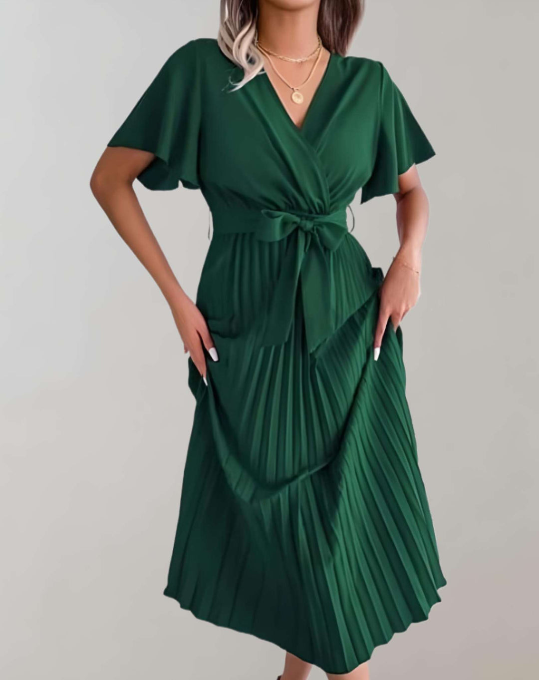 Drune | Plissiertes Kleid Mit Weiten Kurzen Ärmeln Und Schleifenband Kleid