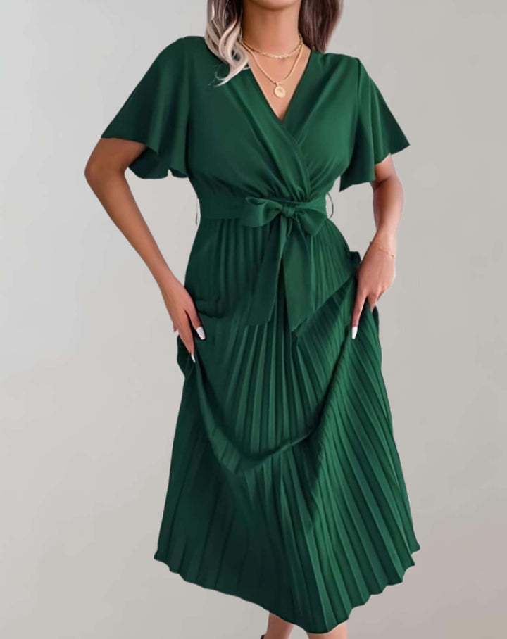 Drune | Plissiertes Kleid Mit Weiten Kurzen Ärmeln Und Schleifenband Kleid