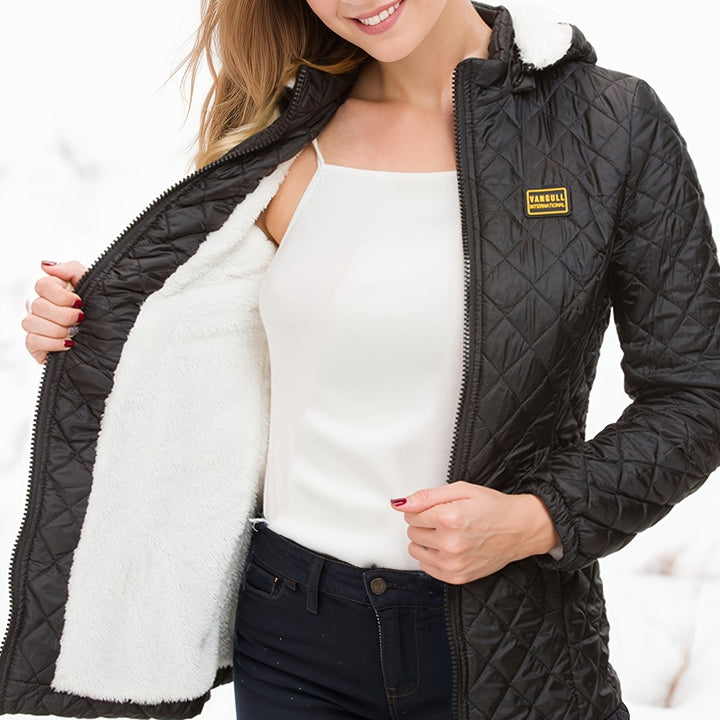 Drune | Damen kurze wattierte Winterjacke mit Kapuze und Fleece-Futter