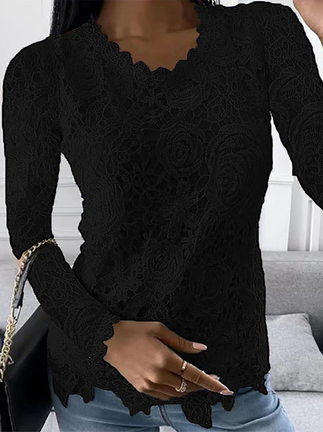Drune | Elegante Bluse mit Langen Ärmeln und Spitze für Damen