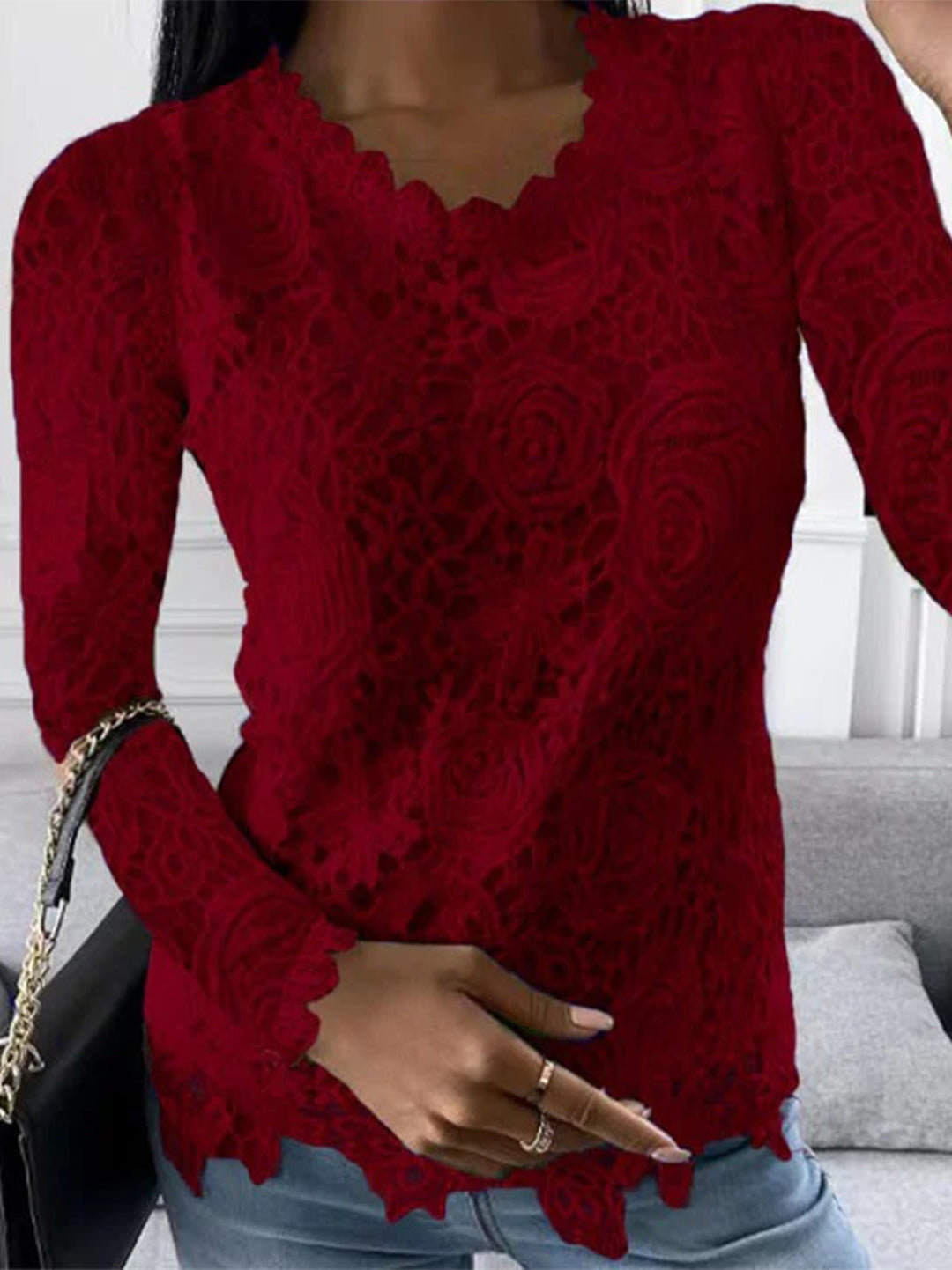 Drune | Elegante Bluse mit Langen Ärmeln und Spitze für Damen