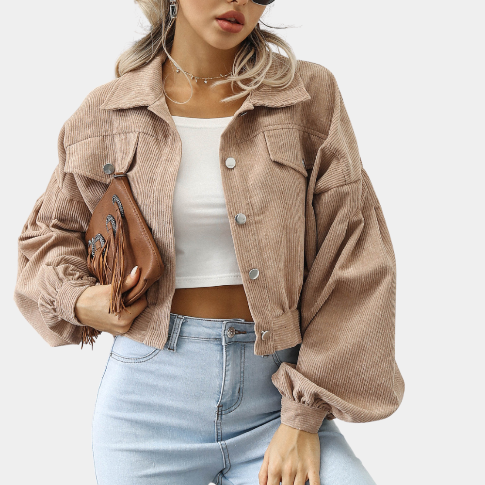Drune | Rippstoff Damenjacke mit Kurzer Passform und Knöpfen