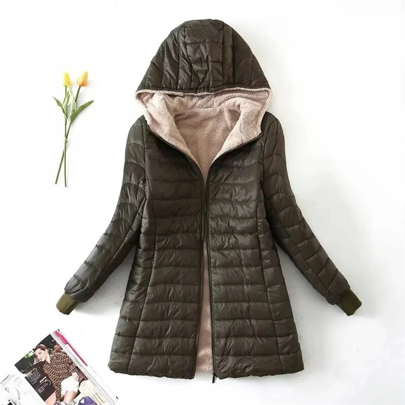 Drune | Langer Mantel Leichte Jacke für Damen mit Fleece-Besatz für Den Winter