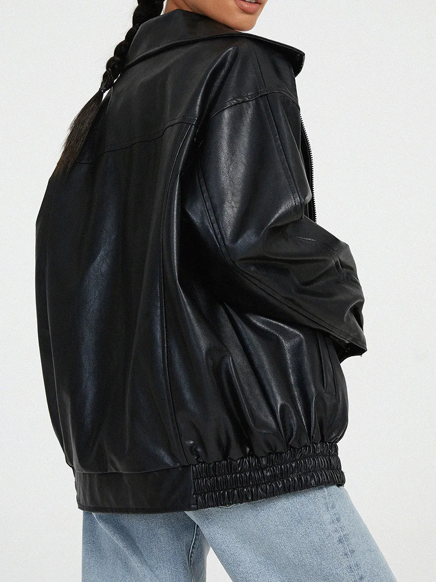Drune | Stilvolle Oversized Leder Bomberjacke für Frauen - Mühelose Mode