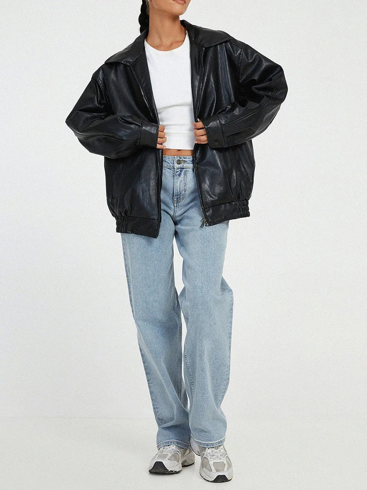 Drune | Stilvolle Oversized Leder Bomberjacke für Frauen - Mühelose Mode