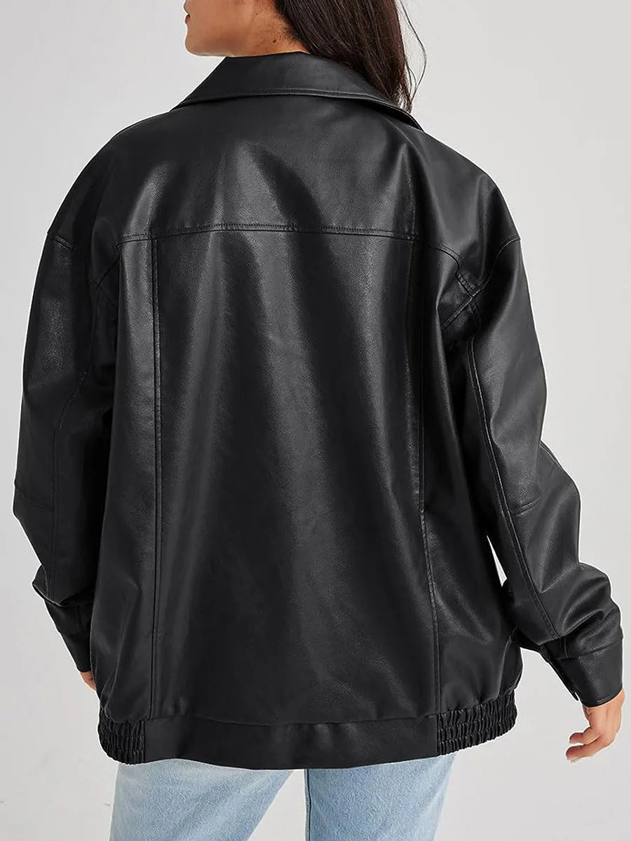 Drune | Stilvolle Oversized Leder Bomberjacke für Frauen - Mühelose Mode