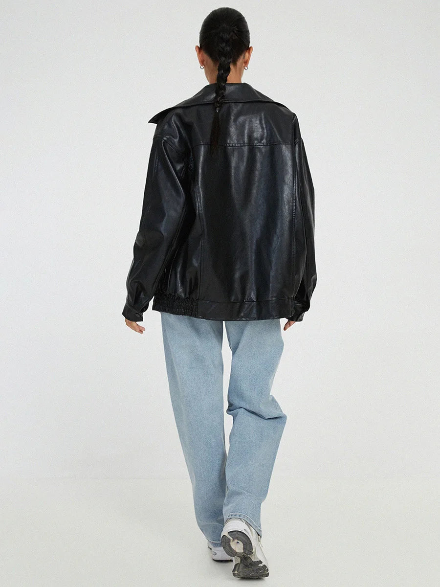 Drune | Stilvolle Oversized Leder Bomberjacke für Frauen - Mühelose Mode