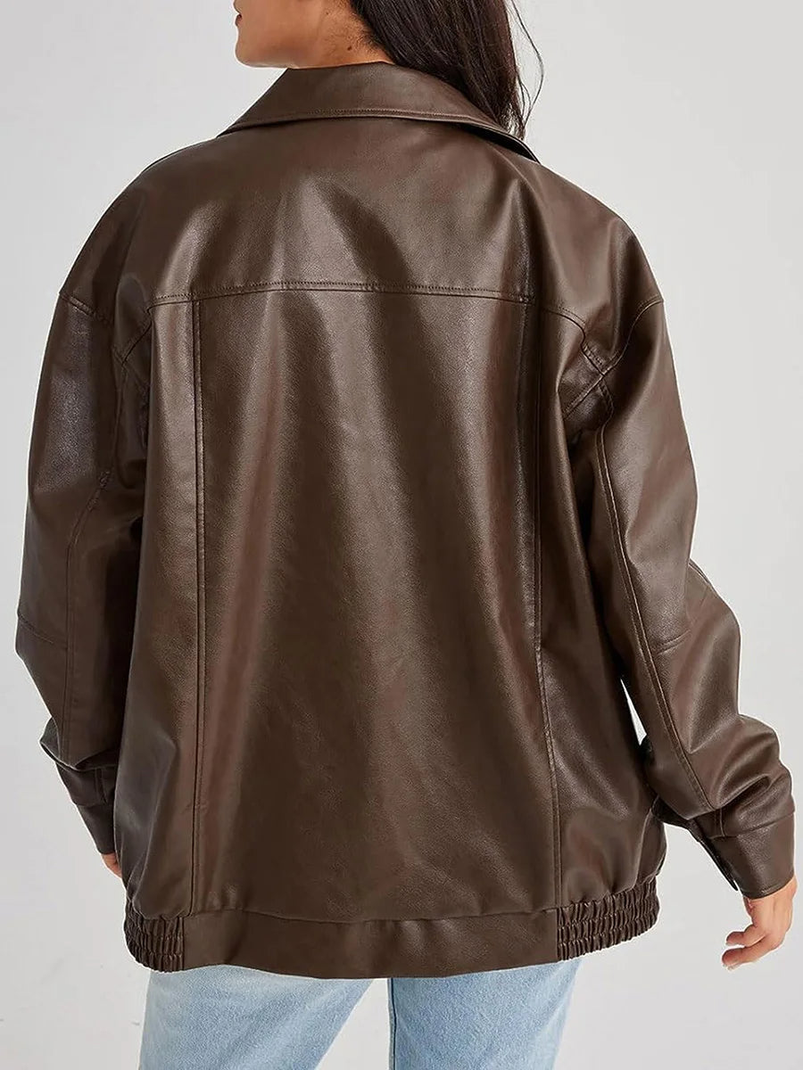 Drune | Stilvolle Oversized Leder Bomberjacke für Frauen - Mühelose Mode