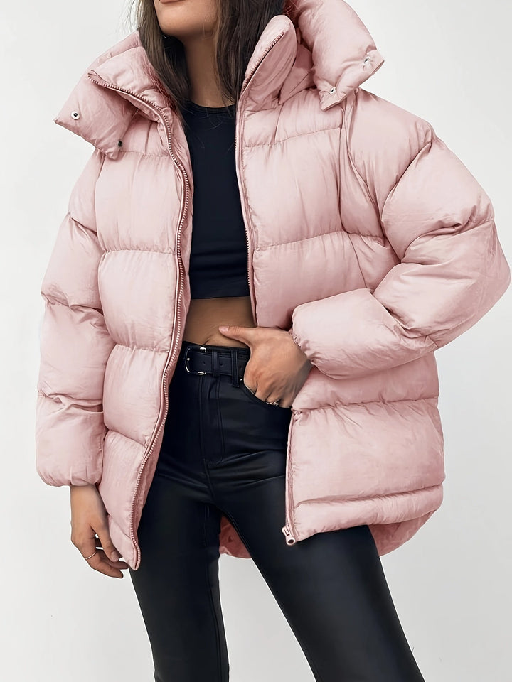 Drune | Damen kurze schwarze Pufferjacke mit warmer Isolierung