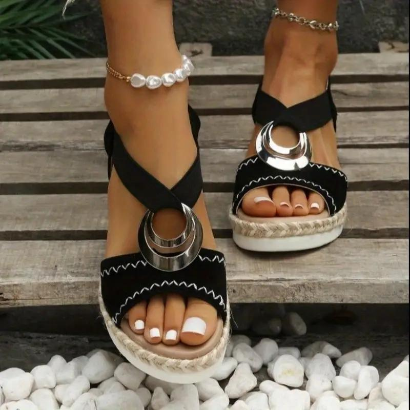 Drune | Espadrillesandalen, Plattform, Elastisches Band, Keilabsätze, Sommerschuhe