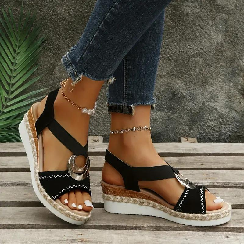 Drune | Espadrillesandalen, Plattform, Elastisches Band, Keilabsätze, Sommerschuhe