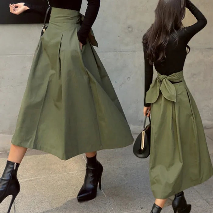 Drune | Hohe Taille Midi Rock mit Schleifendetail