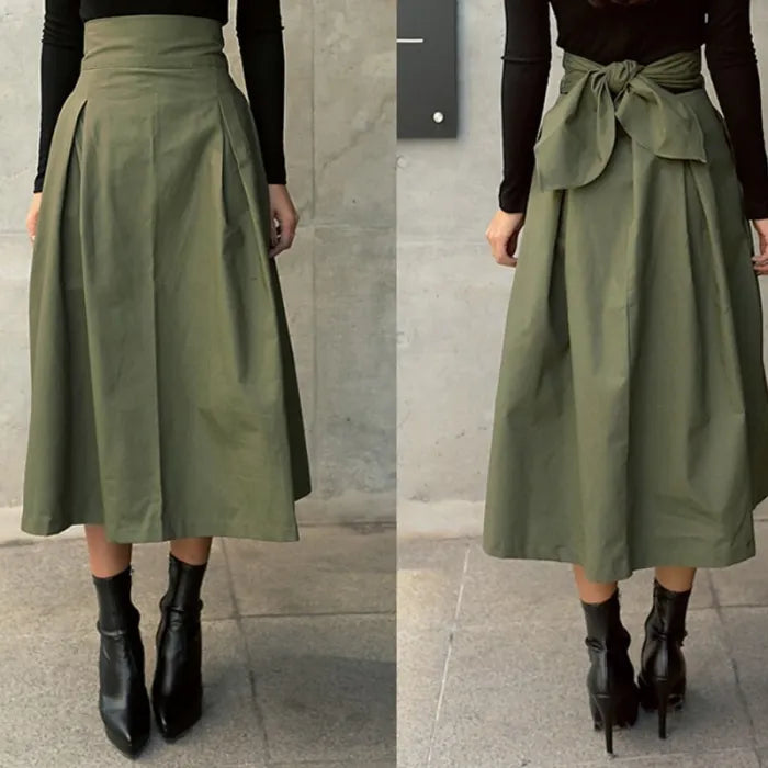 Drune | Hohe Taille Midi Rock mit Schleifendetail