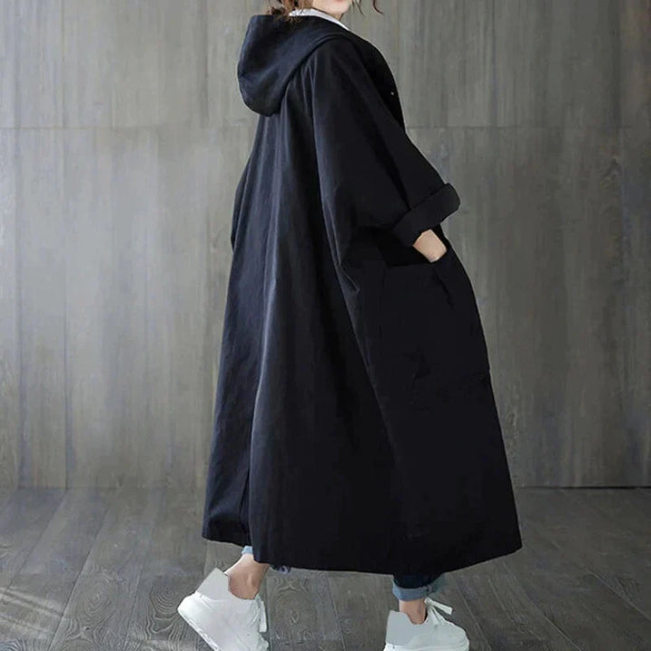 Drune | Trenchcoat - Langer Oversized-Schnitt - Große Seitentaschen - Kapuze und Knopfverschluss