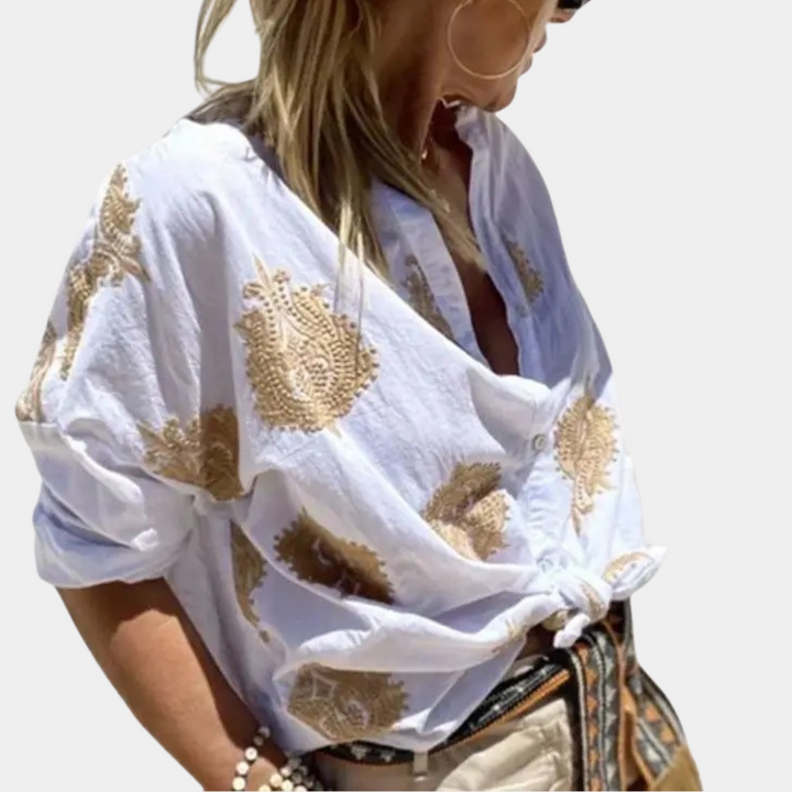Drune | Gestickte Boho Chic Baumwollbluse für Damen