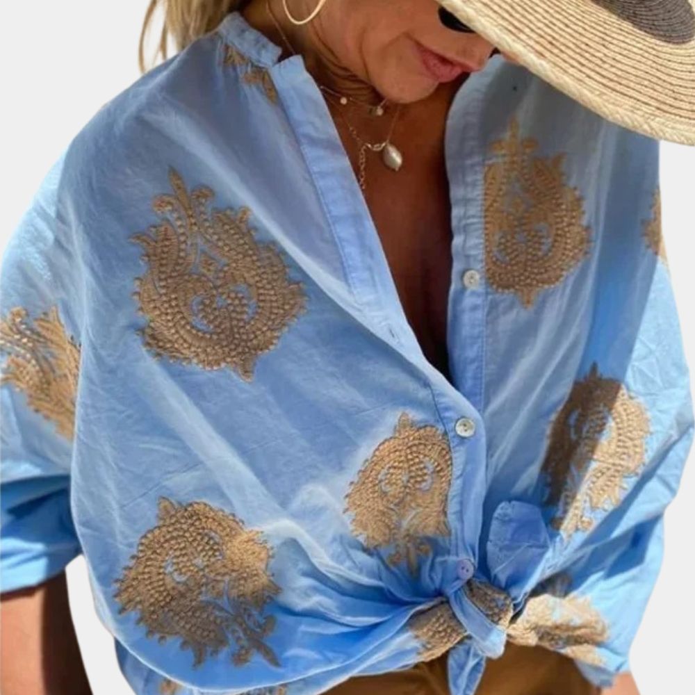 Drune | Gestickte Boho Chic Baumwollbluse für Damen