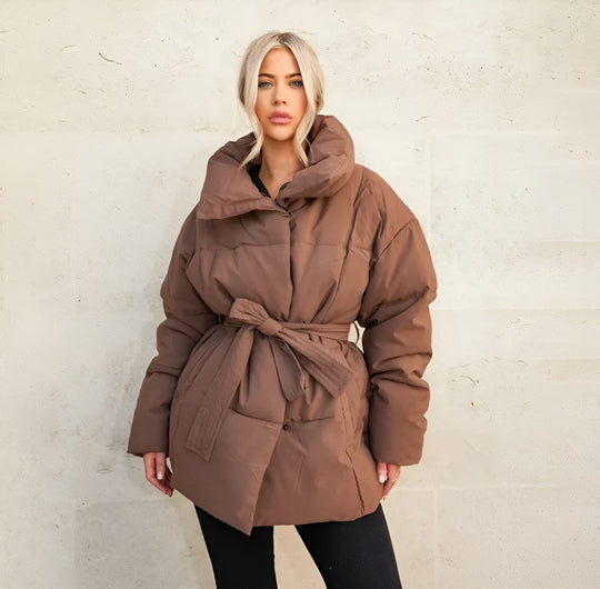 Drune | Gürtelte Pufferjacke Übergröße Kragen Wintermantel