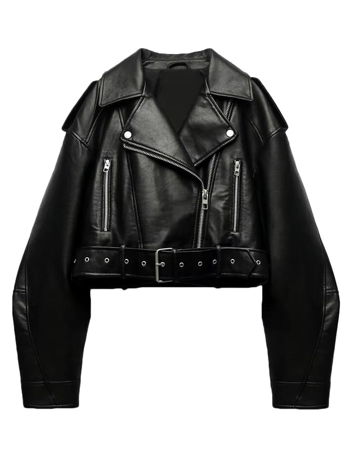 Drune | Gekürzte Bikerjacke Aus Kunstleder Mit Gürtel