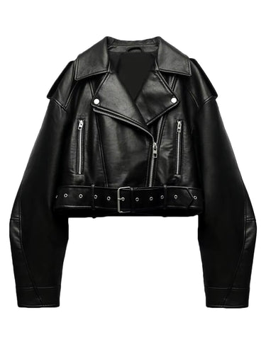 Drune | Gekürzte Bikerjacke Aus Kunstleder Mit Gürtel