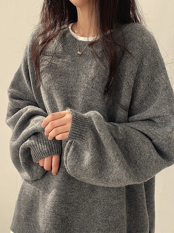 Drune | einfarbiger oversized Pullover mit Schlitzausschnitt