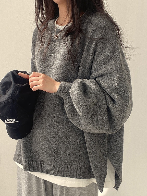 Drune | einfarbiger oversized Pullover mit Schlitzausschnitt