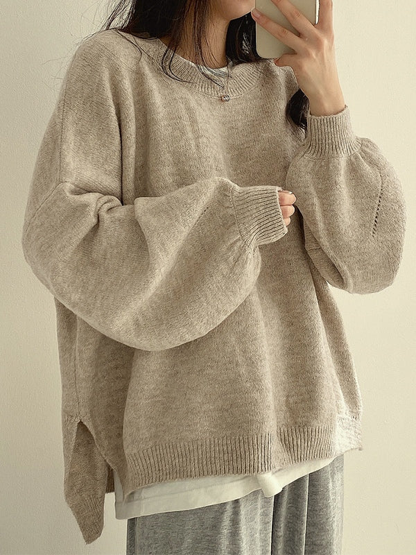 Drune | einfarbiger oversized Pullover mit Schlitzausschnitt