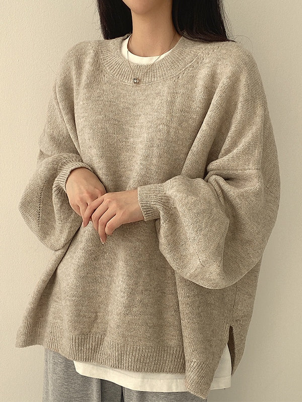 Drune | einfarbiger oversized Pullover mit Schlitzausschnitt
