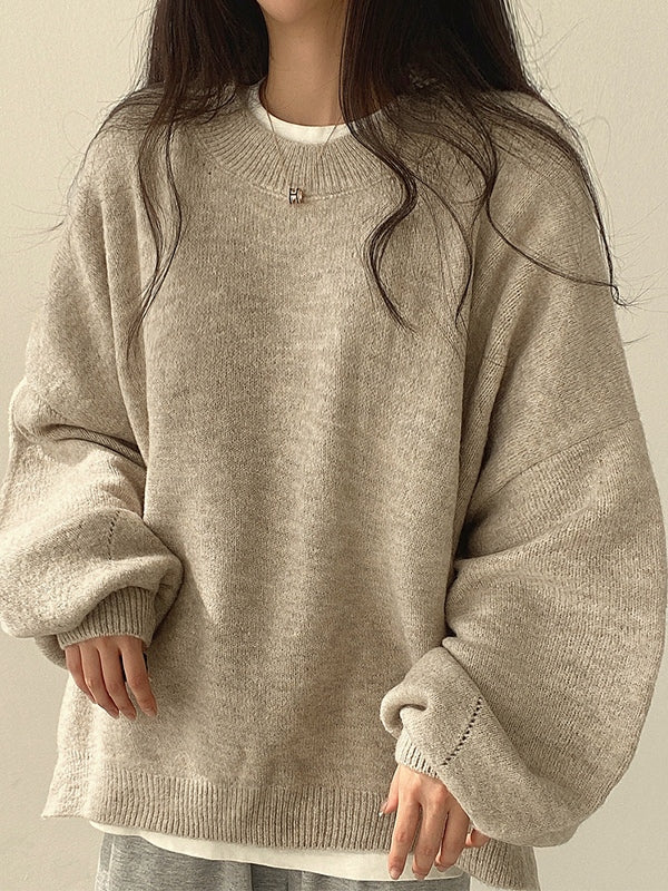 Drune | einfarbiger oversized Pullover mit Schlitzausschnitt