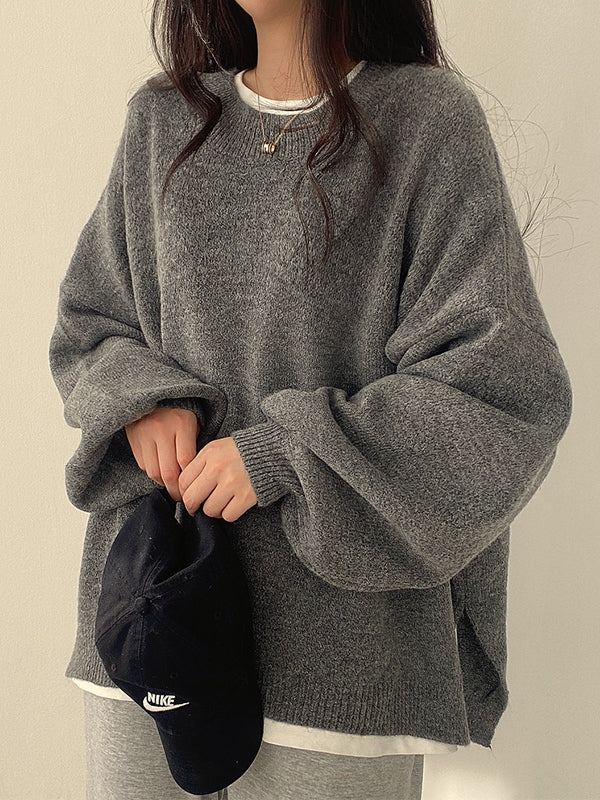 Drune | einfarbiger oversized Pullover mit Schlitzausschnitt