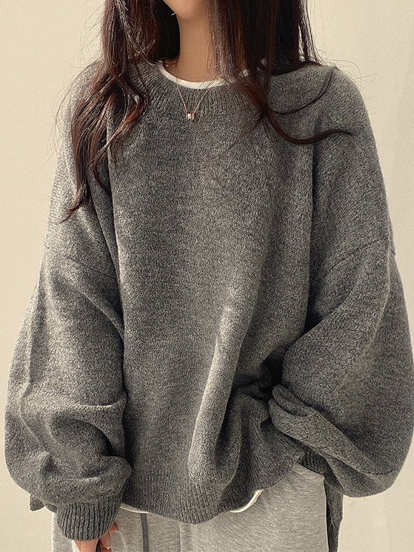 Drune | einfarbiger oversized Pullover mit Schlitzausschnitt