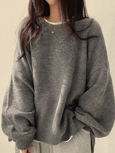 Drune | einfarbiger oversized Pullover mit Schlitzausschnitt