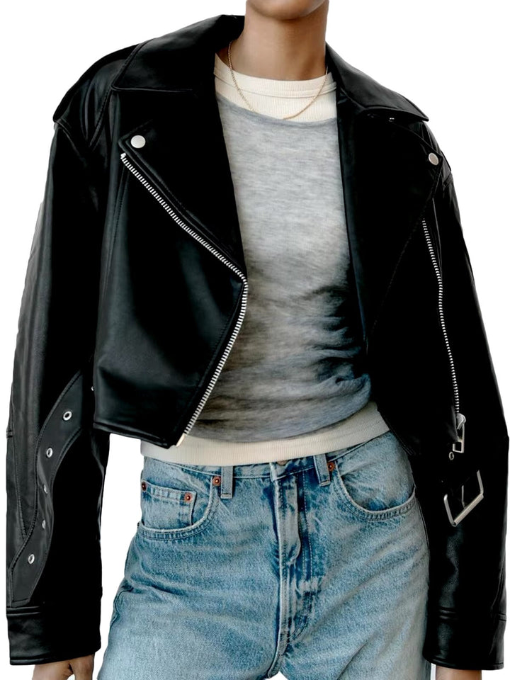 Drune | Gekürzte Bikerjacke Aus Kunstleder Mit Gürtel
