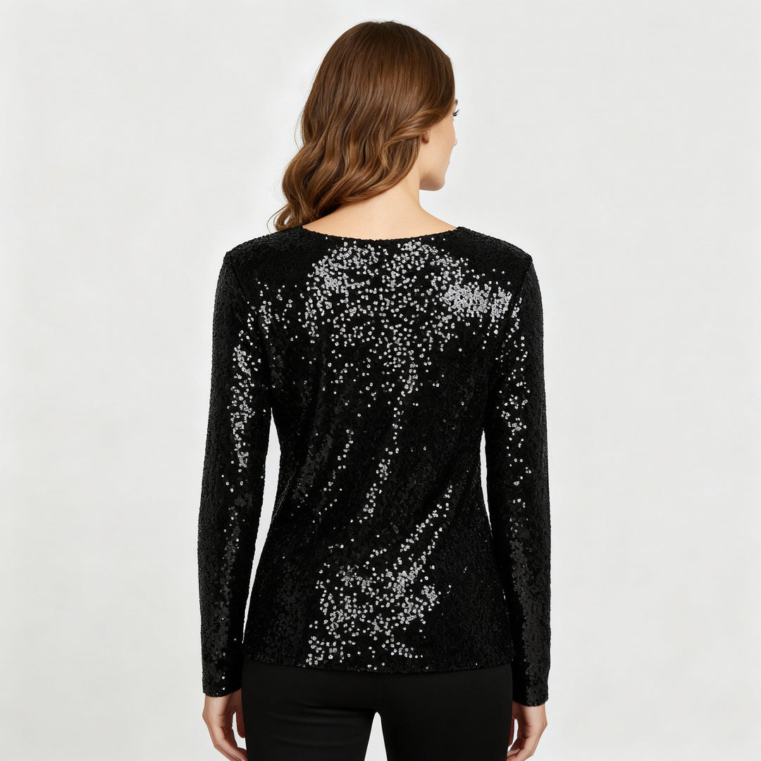 Glitzernde Party Eleganz V Ausschnitt Top Damen | Drune